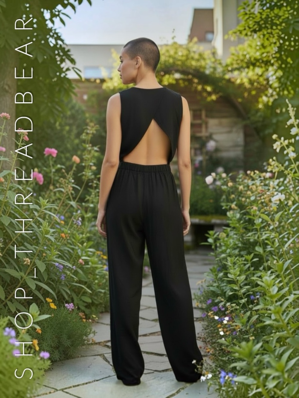 [Line & Dot · Anthro] Sleeveless Black Straight Leg Open Back Jumpsuit | Small